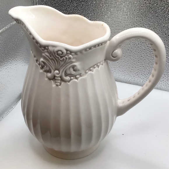 NWOT Beautiful Large Pitcher cream colored Ceramic Pitcher - 8” inches T… - Picture 1 of 3